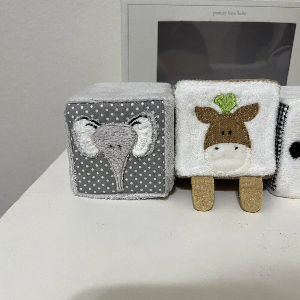 Pottery Barn Kids Animal Friends Soft Blocks Plush Rattle Set of 5 NEW